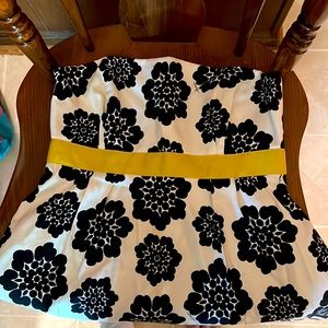Milly Tube Top White Dress with Black Flowers & yellow belt